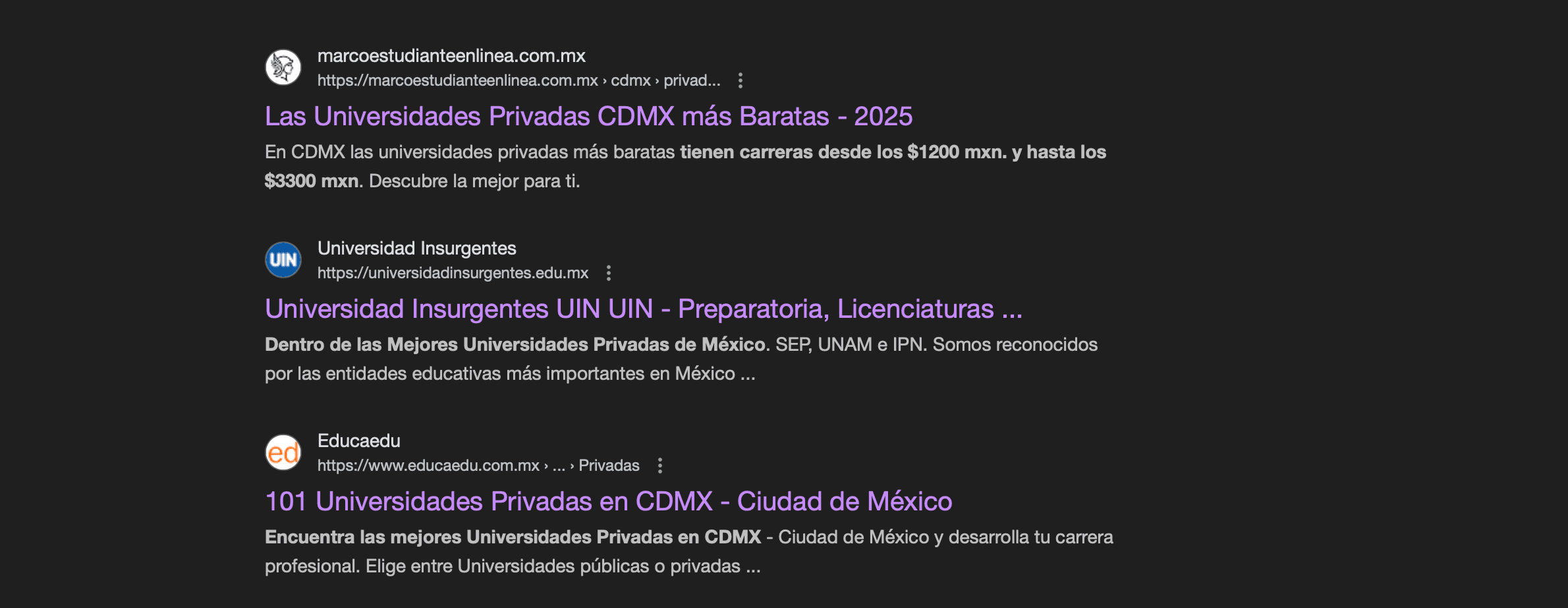 Captura de pantalla de un sitio web con buen SEO