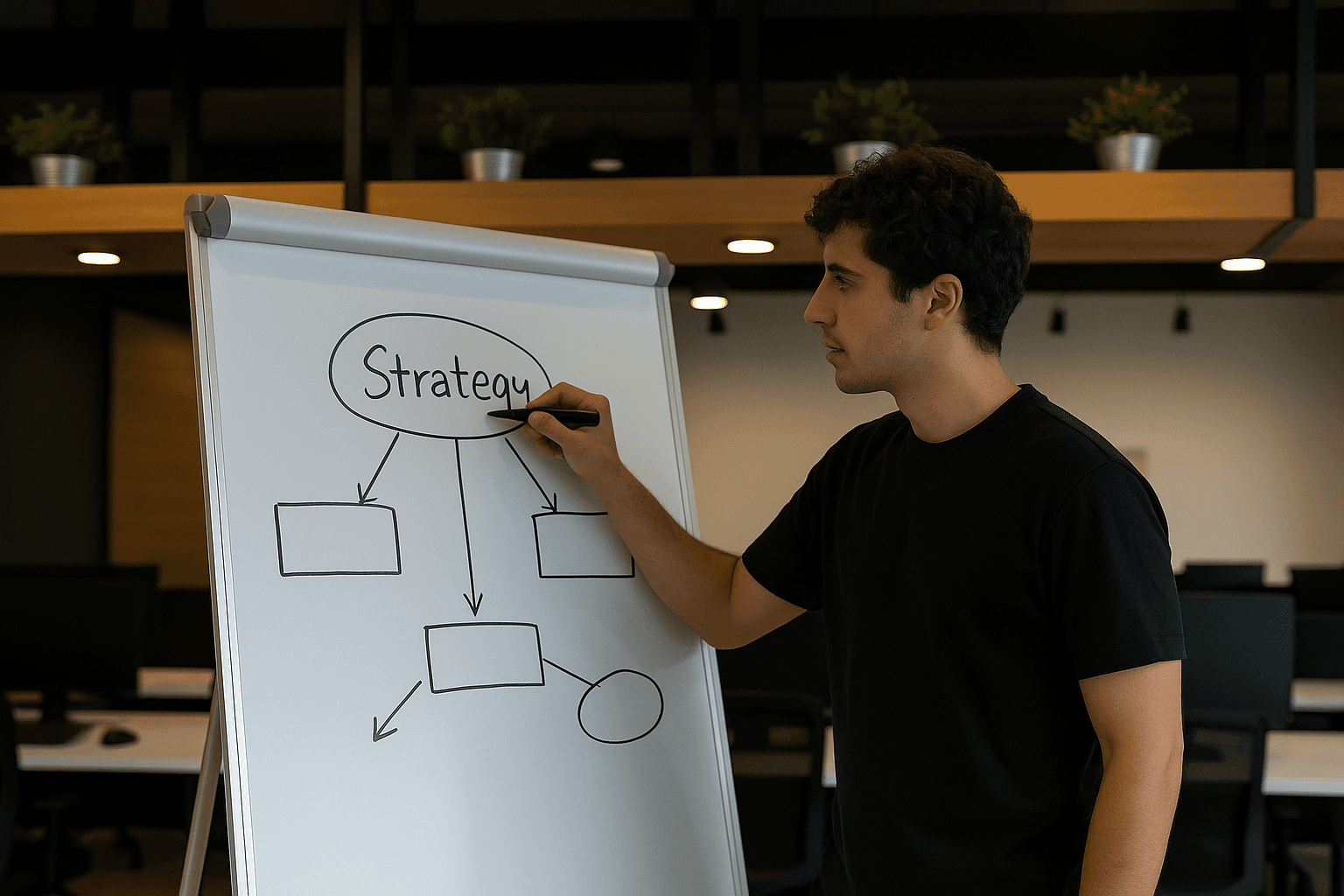 Estrategia de crecimiento siendo planeada en un escritorio.