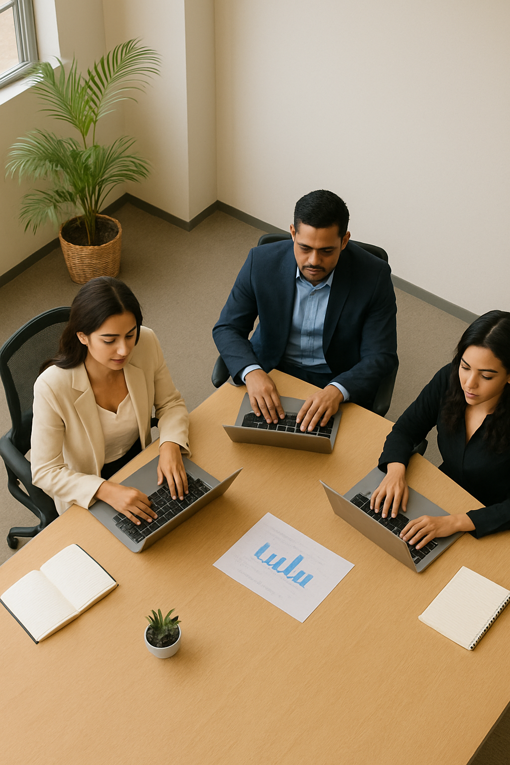 Equipo de trabajo analizando datos y gráficos en una oficina moderna.